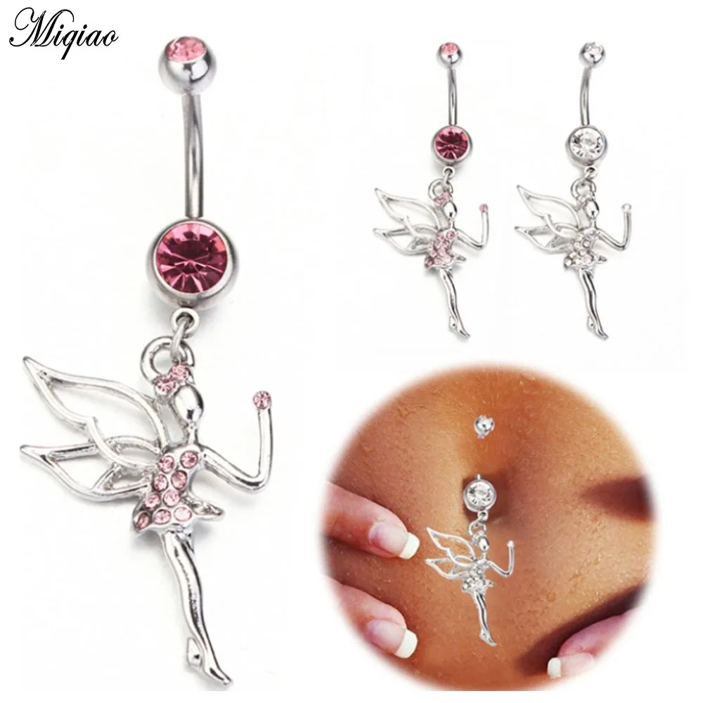 

Miqiao 1 Pcs Piercing Human Body Jewelry Stainless Steel Belly Button Buckle Fairy Wings Belly Button Ring