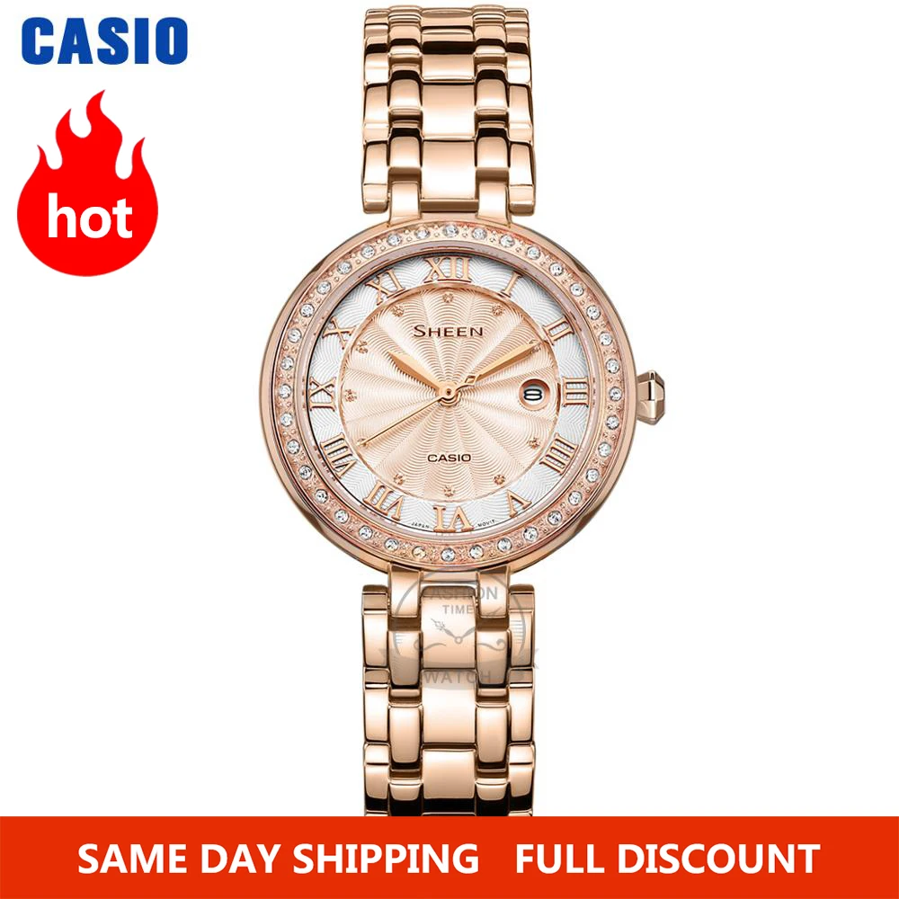 Часы женские Casio SHEEN часы Swarovski Crystal топ класса люкс комплект 50м Водонепроницаемые