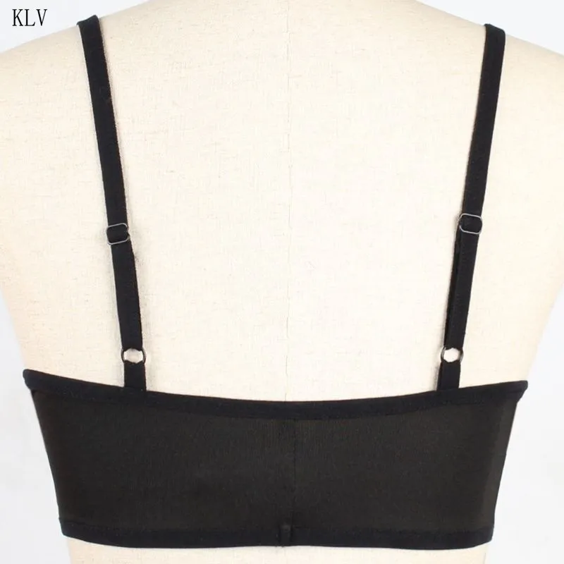 Женский сексуальный глубокий v-образный вырез Спагетти ремень Bralette полый из тонкой ткани с цветочным кружевом Сращивание укороченный топ