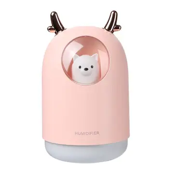 

USB Interface Air Humidifier Cute Animal Pattern Humidifier with Night Light Portable Mist Maker for Home Car Pink