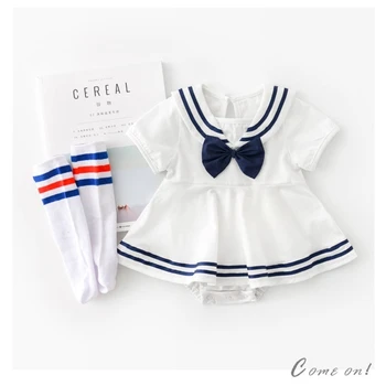 

Cotton Summer Newborn Baby Outfits Navy Bownet Cute Girls Toddler Rompers New Fashion Cosplay Jumpsuit Birthday Infant Clothes