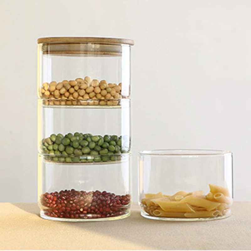 AFBC 3-Layer Mason Borosilica Glass Jar Kitchen Food Bulk Container Set For Spices Dried Fruit Storage Can Salad Bowl Box