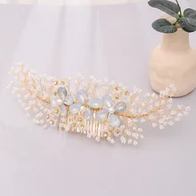 Свадебные аксессуары для волос, ручная работа, кристальная расческа для волос, свадебная тиара, аксессуары для волос, женский головной убор с золотым цветком, 30805