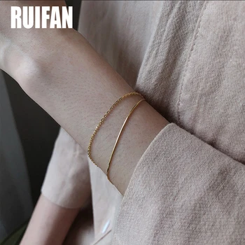 

Ruifan Chic 14K Gold Snake Chain&O Chain Double Layer 925 Sterling Silver Women's Bracelets Female Bracelet Fine Jewelry YBR173