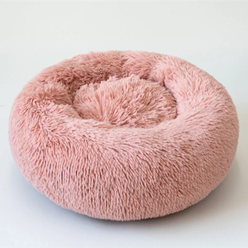 Пончик круглая длинная плюшевая кровать для собаки ультра мягкая моющаяся подушка для собаки и кошки для маленькой большой кошки Лучшая кровать для питомца лежак дом Питомник - Цвет: pink
