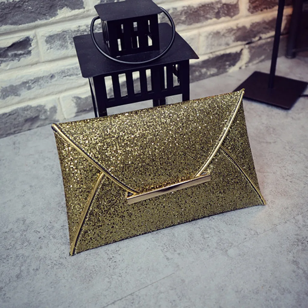  Women Evening Bag Pouch Sequins Envelope Black Handbag Sparkling Party Bag Solid Wedding Day Clutch - 4000179666759