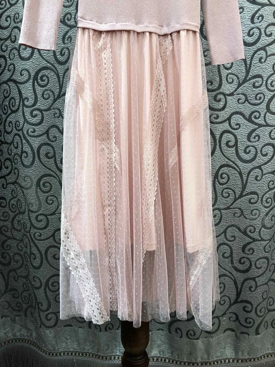 Приталенное и расклешенное платье весна лето vestidos женское сексуальное платье-свитер в горошек с сеткой в стиле пэчворк до середины икры розовый синий серый