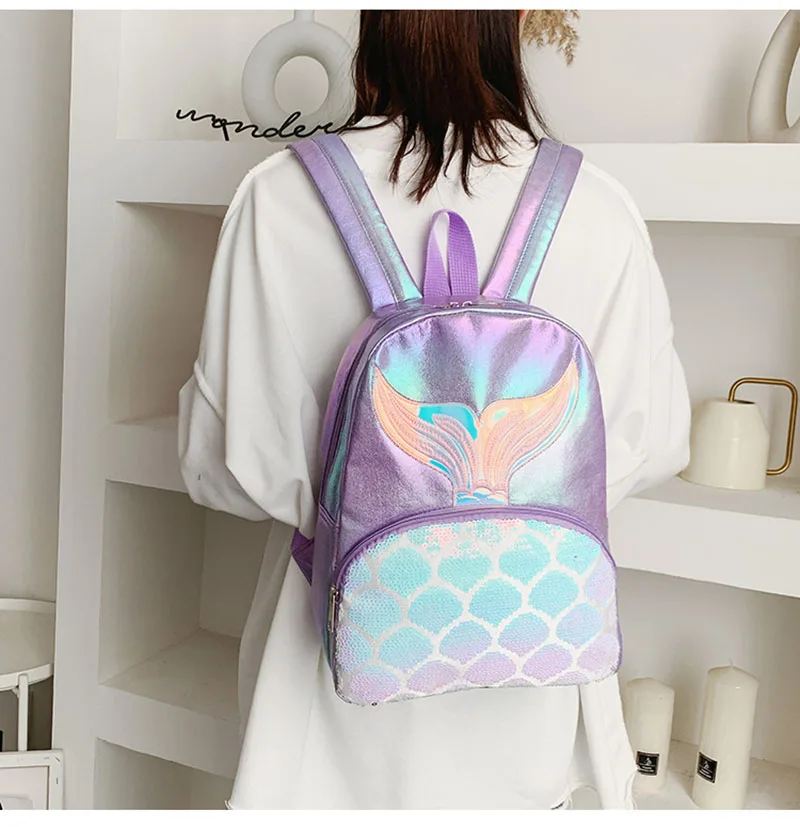 2021 New Mermaid Sequin Backpacks Women Ladies PU Leather School Shiny Travel Student Teenage Girls Kids Female Shoulder Bag photo