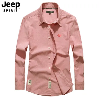 JEEP SPIRIT брендовая Осенняя мужская s рубашка однотонная хлопковая дышащая рубашка с длинными рукавами Мужская модная рубашка подарок для мужчин - Цвет: Красный