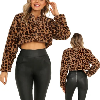 

Popular Concise Coat Women women's Jackets Fall Winter Personality Leopard Printed Short Style All-match Long Sleeve Coat