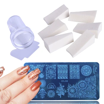 

11pcs Nail Art Plate Template With Clear Jelly Nail Stamper Scraper Gradient Triangle Sponge Printing Nail Stamping Set TR804