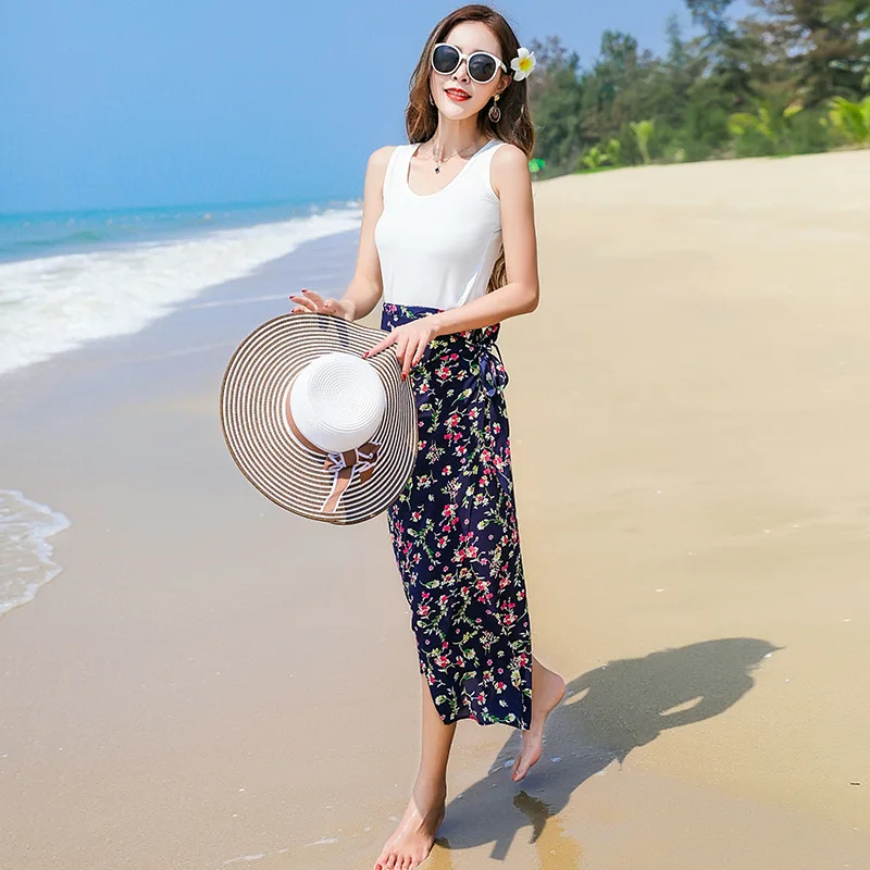 

Photo Shoot Thailand Holiday Seaside Skirt Bohemian Long Skirts Beach Skirt Slit Bandage Cloth Medium-length Dress