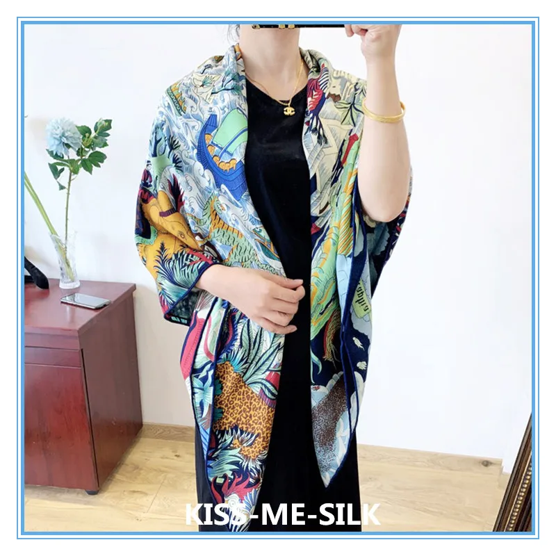 

KMS Universe Picture Printing Thick Silk Cashmere big square scarf shawl fashion for Women 135*135CM/160G