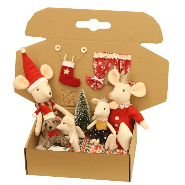 Christmas mouse family dollhouse cute stuffed animal dolls kids christmas presents soft mouse plush toys High quality box doll 1