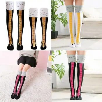 

2019 Frauen-Mädchen-lustige Hühnerbein-Glucken-Neuheits-Knie-Schenkel-hohe Socke 3D