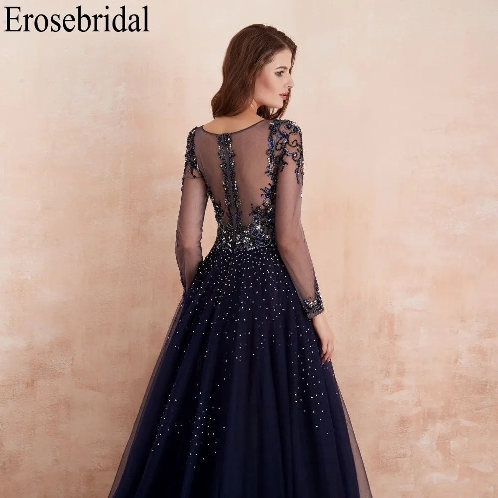 Erosebridal, ТРАПЕЦИЕВИДНОЕ вечернее платье с бисером,, длинное, темно-синее, шампанское, серое, красное, 4 цвета, прозрачное, v-образный вырез, robe de soiree, Прямая поставка