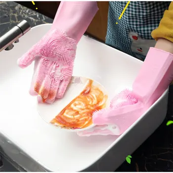 

1 Pair Soft Silicone Microwave oven Dishwashing Scrubber Cleaning Gloves Kitchen Workplace Housekeeping Safety Hand Protect