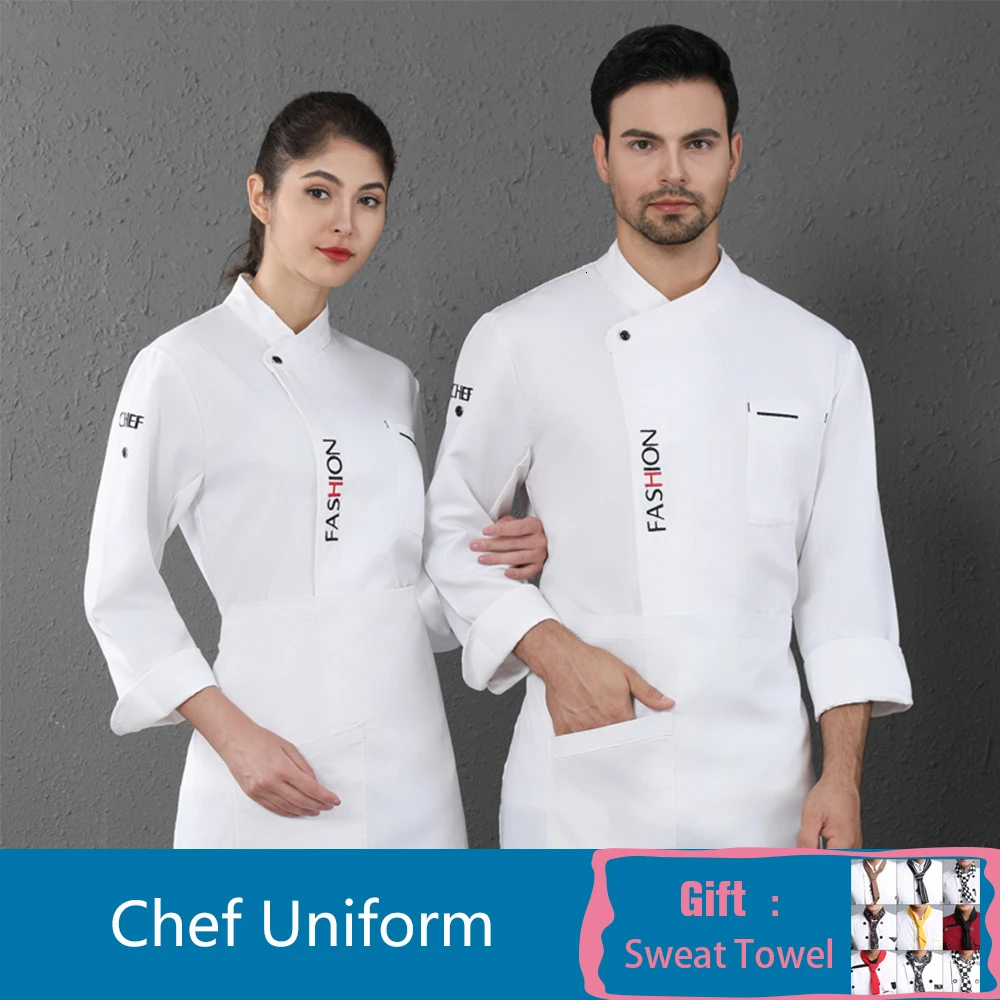 White Униформа шеф-повара вышитая с длинными рукавами для кухни, ресторана, приготовления еды рубашка столовая кафе пекарня парикмахера работа официанта куртка пальто - Цвет: White