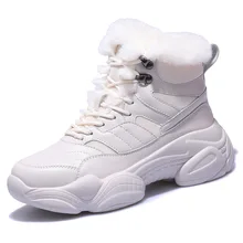 SWONCO/зимние меховые кроссовки; женские теплые зимние ботинки; повседневная обувь с высоким берцем; женская обувь черного цвета; коллекция года; плюшевые ботильоны на меху; женская обувь на не сужающемся книзу массивном каблуке