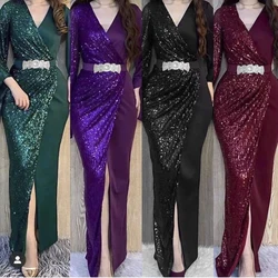 Plus Size Wedding Party Dresses For Women Dashiki African Sequin Dinner Gown Bodycon Sexy Split Long Dress Robe Africaine Femme