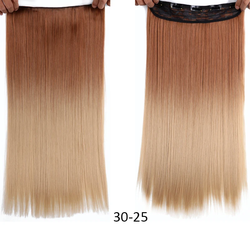 22 дюйма, Длинные прямые женские синтетические волосы на заколках для наращивания, 15 цветов, высокая температура, синтетические волосы, 130 г - Цвет: 30-25