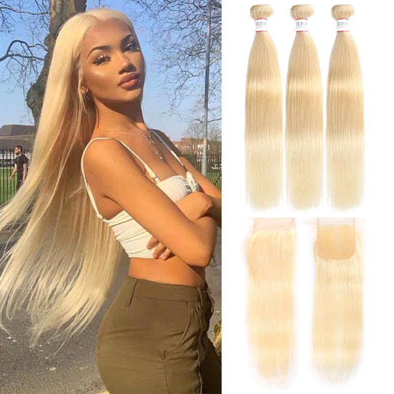 Бразильские Платиновые светлые человеческие волосы Remy, пряди на шнуровке 4*4, прямые волосы, волнистые, Омбре, черные, 613 пряди, плетение волос