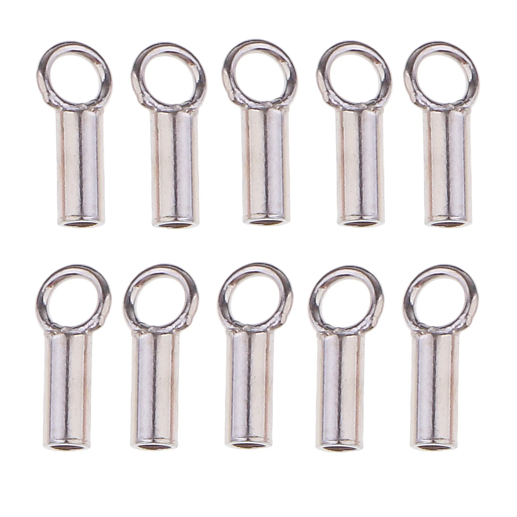 10 Pieces/set 925 Sterling silver color Tube Crimp Beads Stopper Cord End Bead DIY necklace bracelet Jewelry Making Findings