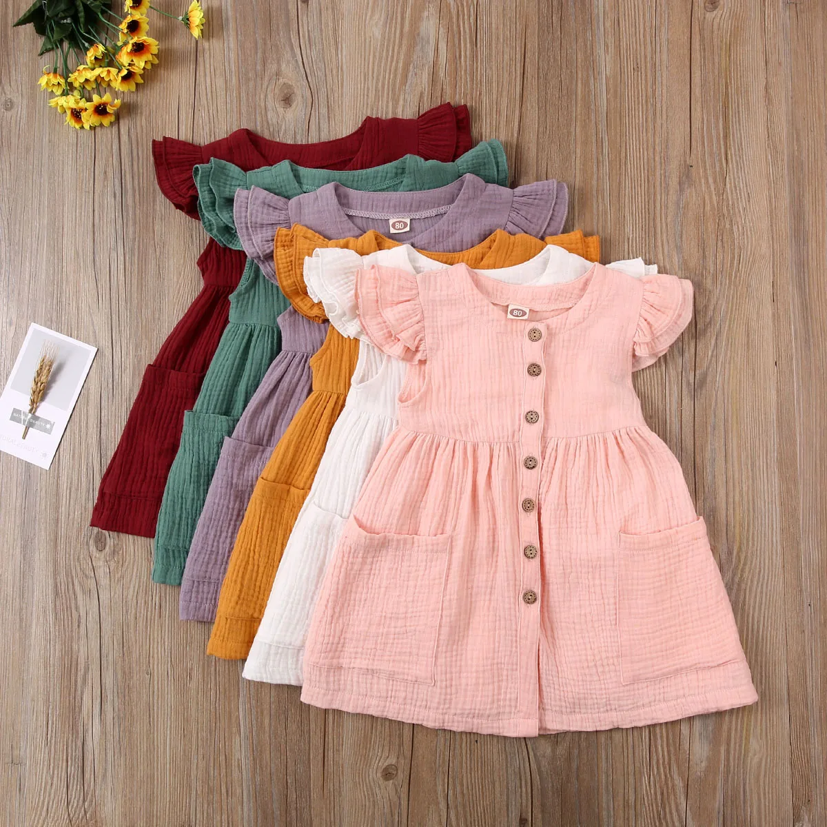 Ma&Baby 1-6Y Summer Toddler Kid Baby Girl Dress Ruffles Sleeves Party Dresses Children Girls Button Pocket Dress D35