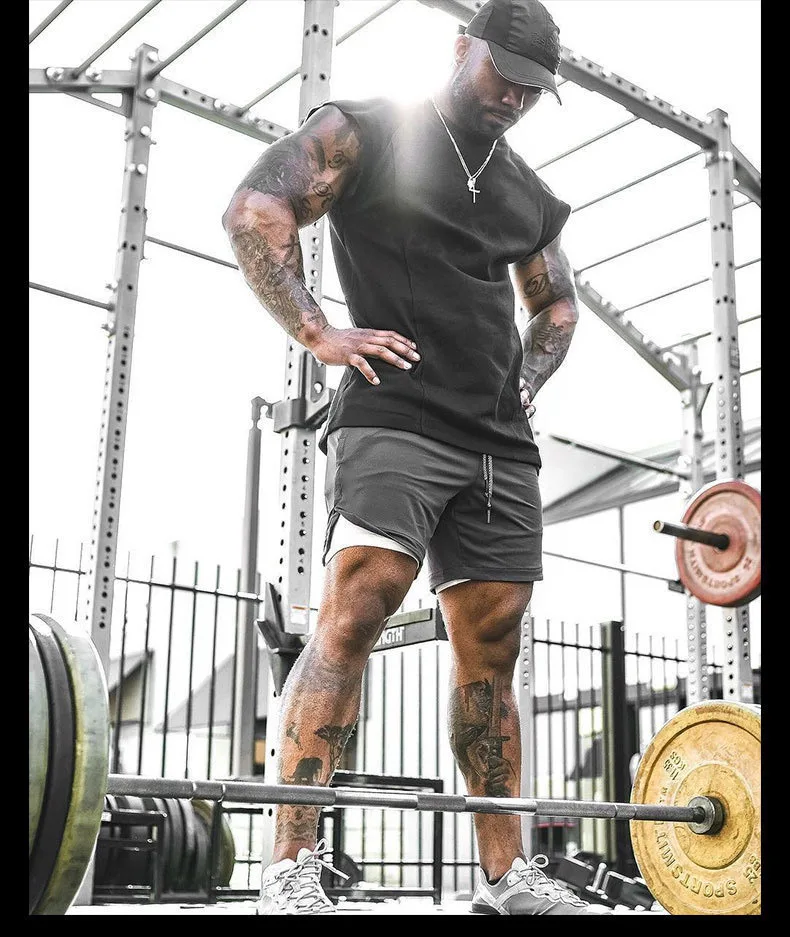 

Muscle Sports Shorts New Style Men's Summer Brothers Quick-Dry Large Size Mesh Boxing Fake Two-Piece Fitness Short Shorts