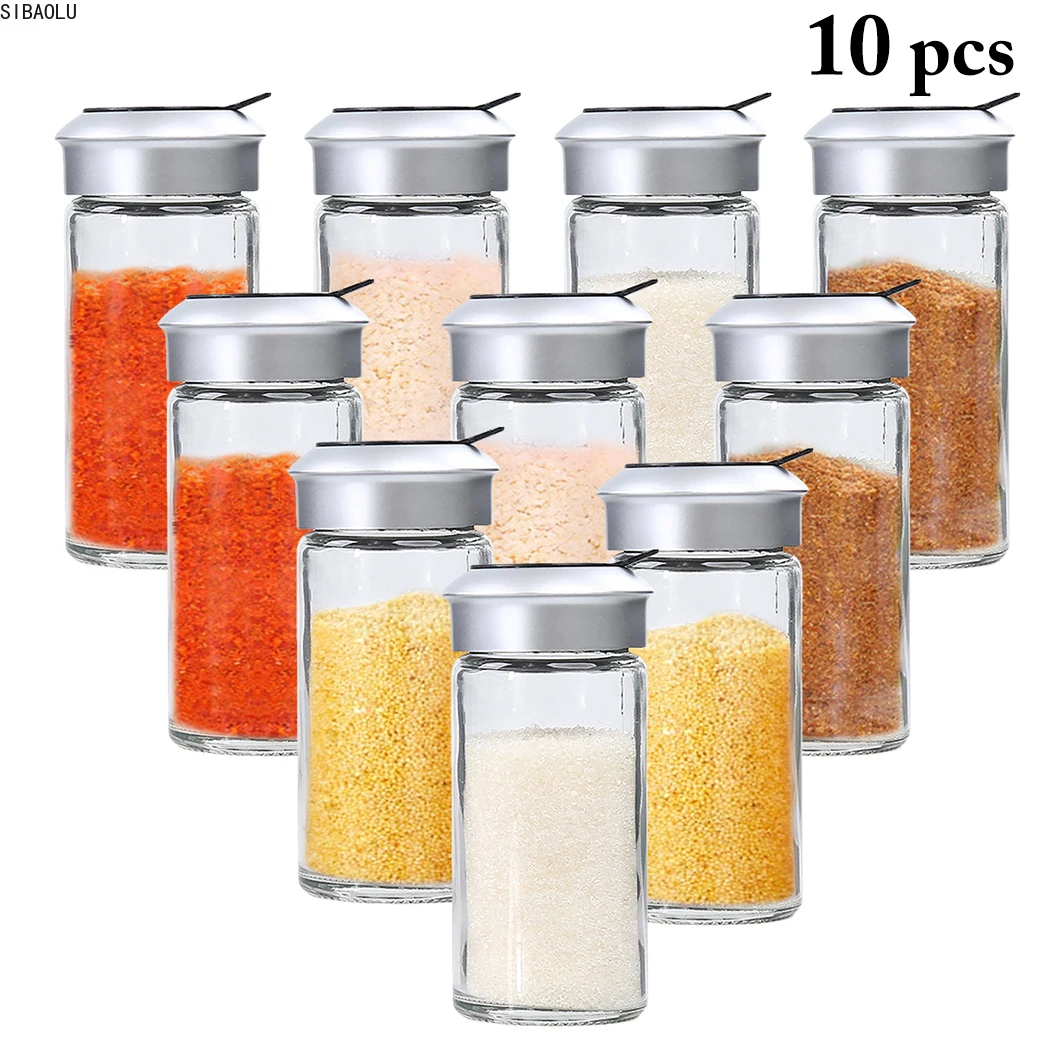 

10pcs Transparent Glass Kitchen Gadgets Spice Pepper Shaker Spice Jar Rotating Cover Seasoning Can Salt Sugar Bottle