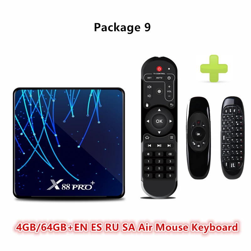 HAAYOT Android 9 tv Box Восьмиядерный медиаплеер коробка RK3368 Восьмиядерный 4 Гб 64 Гб/128 Гб Rom 4K IP tv Box X88 Pro+ ТВ-приставка - Цвет: 64G EN Air Mouse