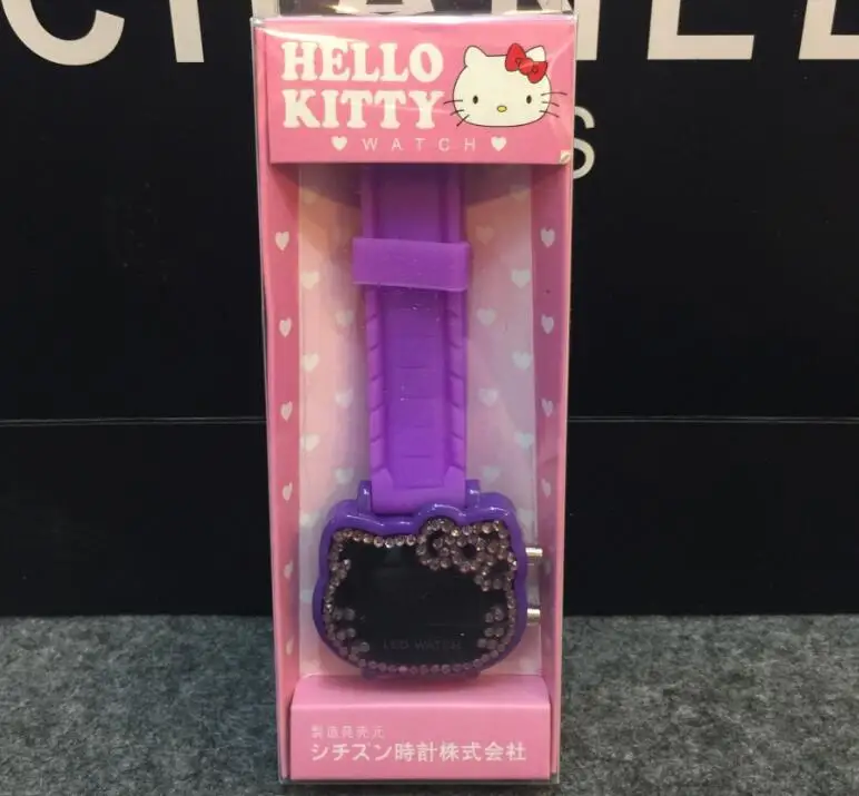 Фиолетовый Hello kitty часы Led с бриллиантами и девушки красивые модные блокбастер часы Прямая с фабрики - Цвет: Фиолетовый