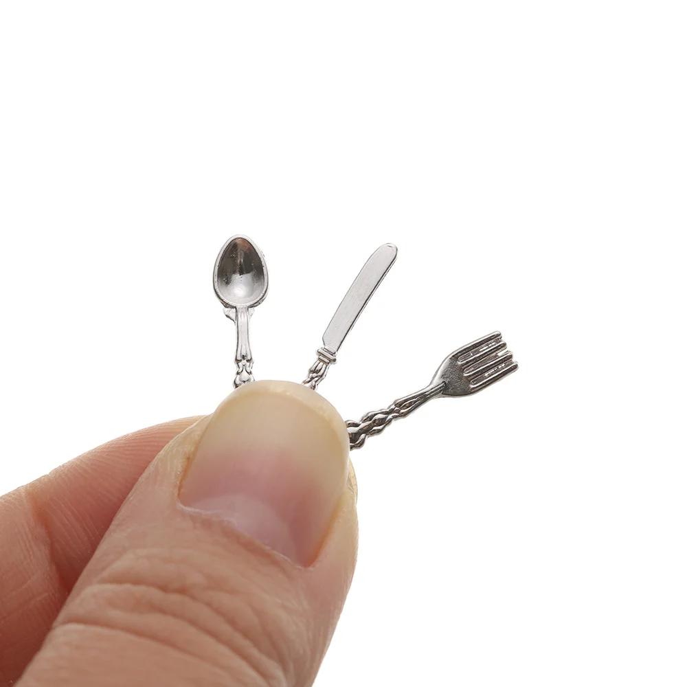 12Pcs 1:12 Mini Vintage Dollhouse Miniatures Tableware Gold Silver Metal Cutlery Knife Fork Spoon Kitchen Food Furniture Toys kitchen toys pretend kitchen toys doll house toys dollhouse furniture set