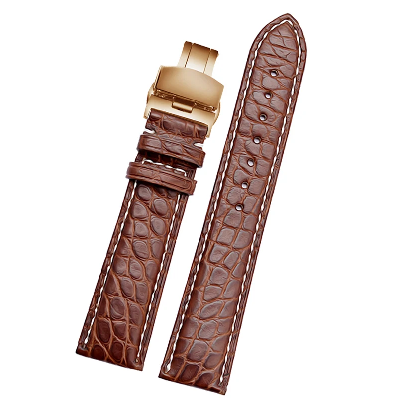 brownwhite rosegold Двусторонний ремешок для часов из крокодиловой кожи, ремешок для часов, браслеты для 18 мм/19 мм/20 мм/21 мм/22 мм, черный - Цвет ремешка: brownwhite rosegold