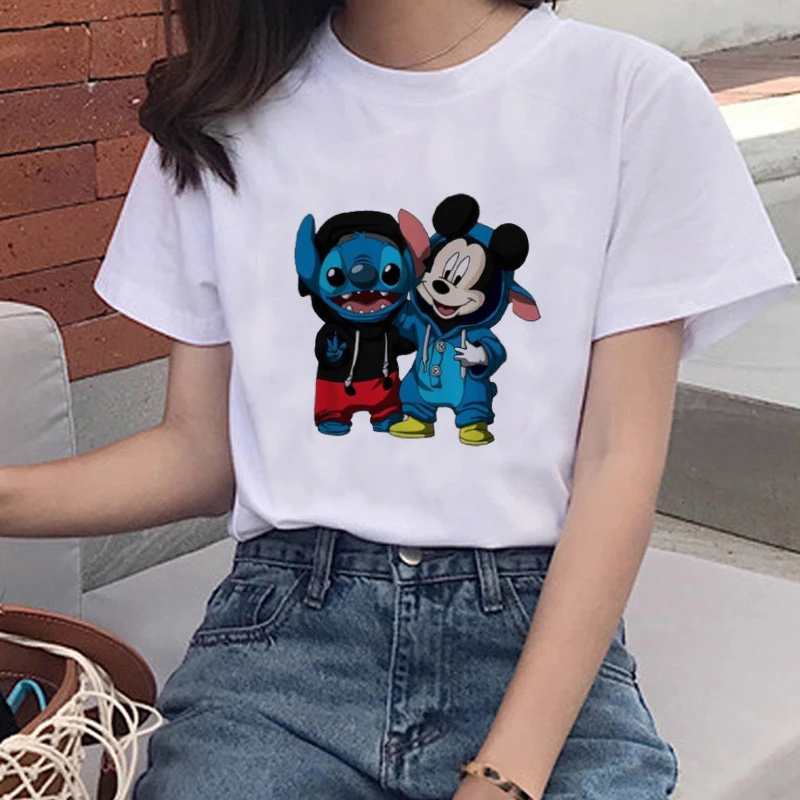 

Cartoon Disneys fashion women Harajuku casual T-shirt cute cartoon stitch graphics three women's clothing T-shirt
