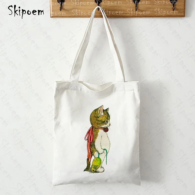 Bags Tote Large-Capacity Gothic Painting Casual Cartoon Cat with Harvest-Sell Skipoem