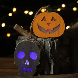 Hinnixy хэллоуин подвесной светильник со скелетом-тыквой красочный свет деревянные украшения ночные огни вечерние праздничное декоративное