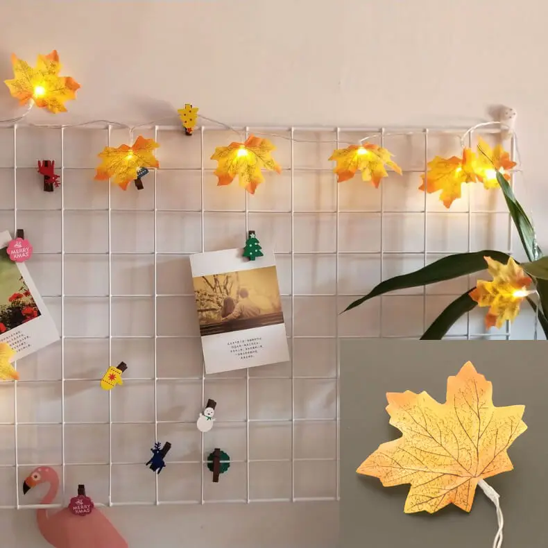 Yellow Diwali светильник, гирлянда, светодиодный светильник для патио, с кленовыми листьями, для спальни, цепь лампы, для праздничного салона, вечерние украшения, для лестницы, осень - Испускаемый цвет: Yellow