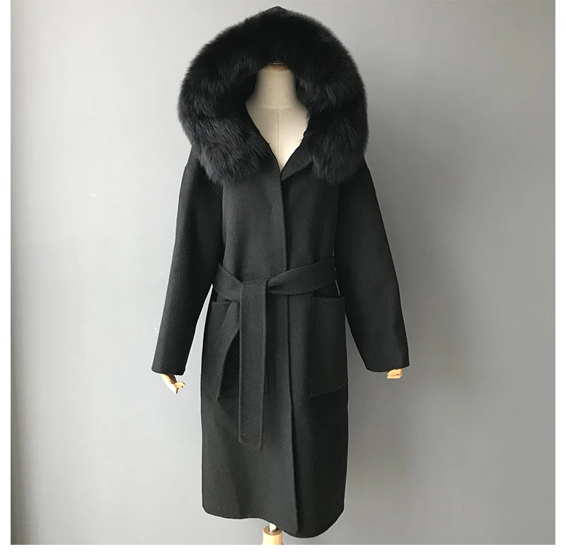 Кашемировая Женская куртка ручной работы, Женское шерстяное пальто с воротником из лисьего меха, Повседневная Зимняя шерстяная куртка, шерстяное пальто, кашемировое пальто