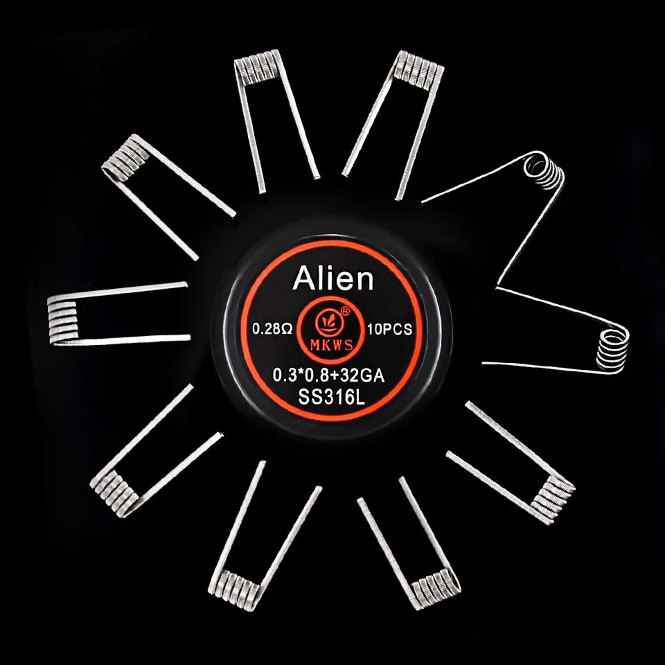 10 шт. Alien clapton ss316L NI80 A1 готовые катушки для RBA RDA RTA vape танк электронных сигарет к vape инопланетянин нагревательный провод
