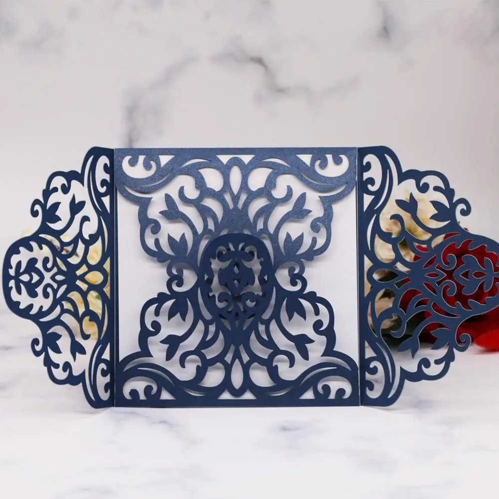 20Pcs Four Folded Laser Cut Wedding Invitation Card Postcard Damask Birthday Party Decoration Party Souvenirs Greeting Card