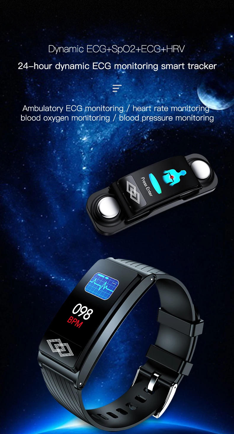 P10 Sport Smart Bracelet Blood Pressure Oxygen Heart Rate Monitor ECG Band Activity Tracker Waterproof HRV Healthy Index