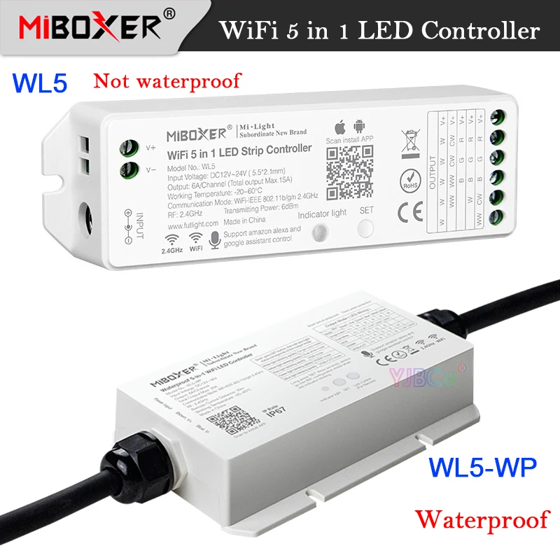Controlador Miboxer 5IN1 WiFi 2.4G Para Tiras LED RGB, RGBW, CCT - App Tuya Y Mando