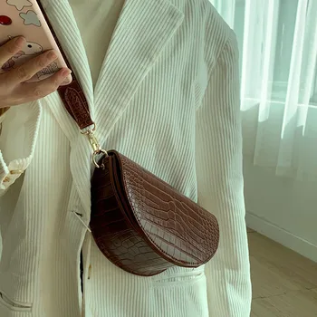 

Woman 2019 Straps Wide Satchel Tide Single Shoulder Packet Crocodile Grain Moon