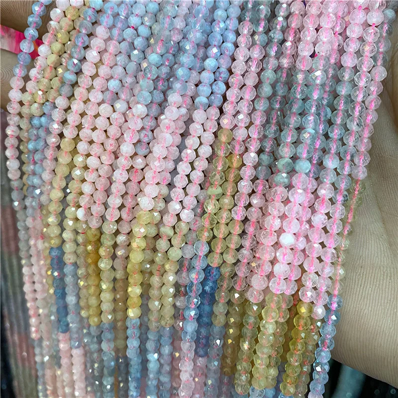 Natural Stone Faceted Small 2 3 4 mm Beads Pink Opal Morgan Loose Spacer Quartz Crystal Beads Jewelry Making Necklace Bracelets natural stone beads