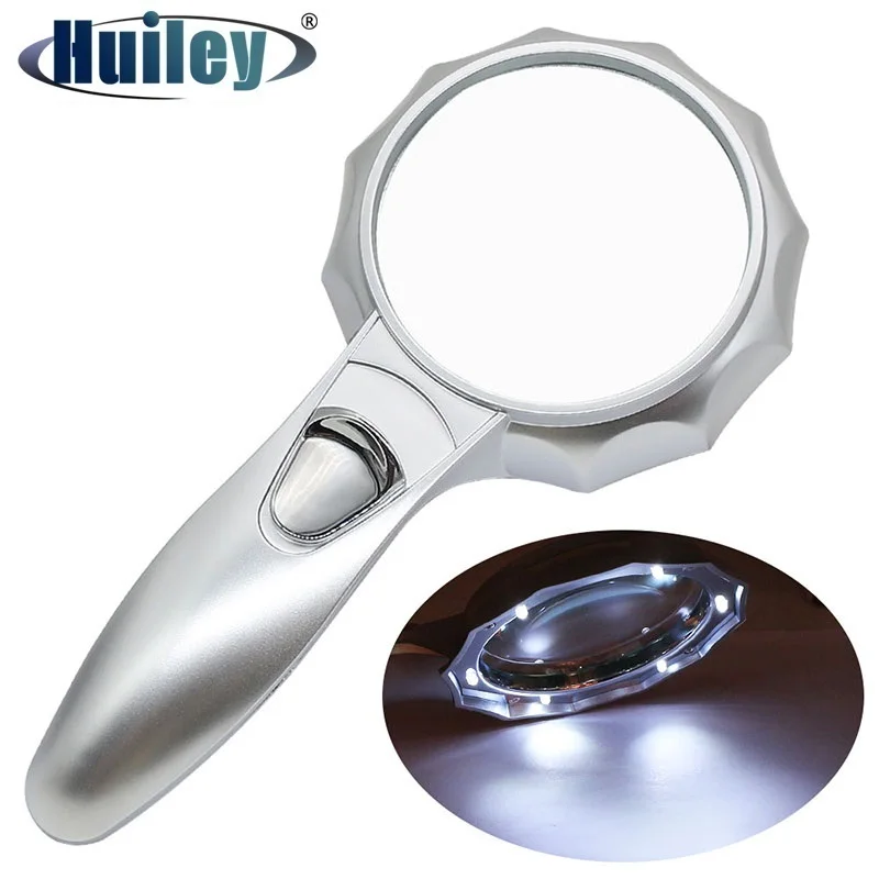 Handheld 10X Magnifier LED Lights Acrylic Lens Reading Magnifying Glass COB  Light Source - AliExpress