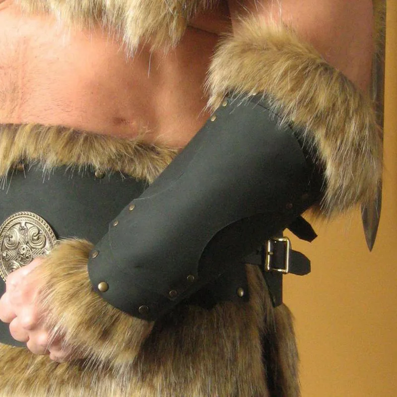 Взрослый мужской средневековый рыцарь Viking Larp кожаный меховой нарукавник Броня с