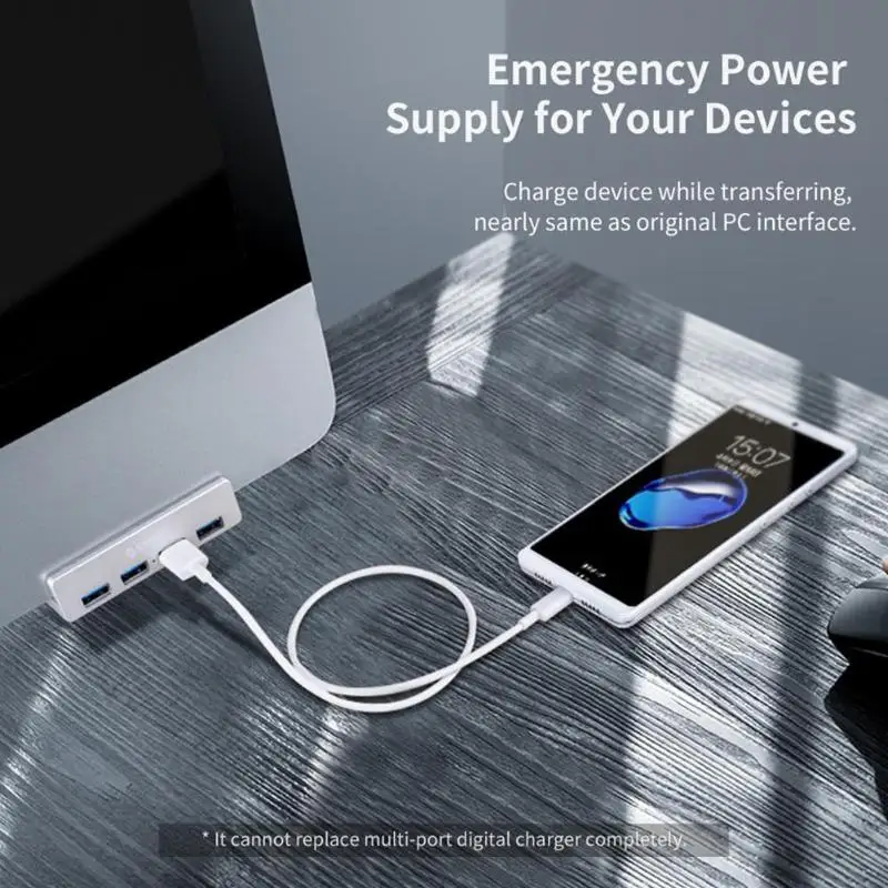 ORICO 4-Port USB 3.0 Hub with Android Power Port Adapter Aluminum Alloy Converter Chassis Back Clip Splitter Computer Peripheral