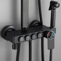 Thermostatic Shower Set Black Bronze Rainfall Bathroom Shower Mixer Set Copper Bathroom Fixture Faucet Black Bath Shower System 2