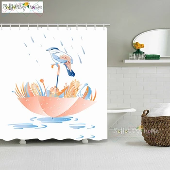 

Animals Printed Cartoon Cartoon Bird On Umbrella 3d Bath Curtains Waterproof Polyester Cloth Washable Bathroom Shower Curtain